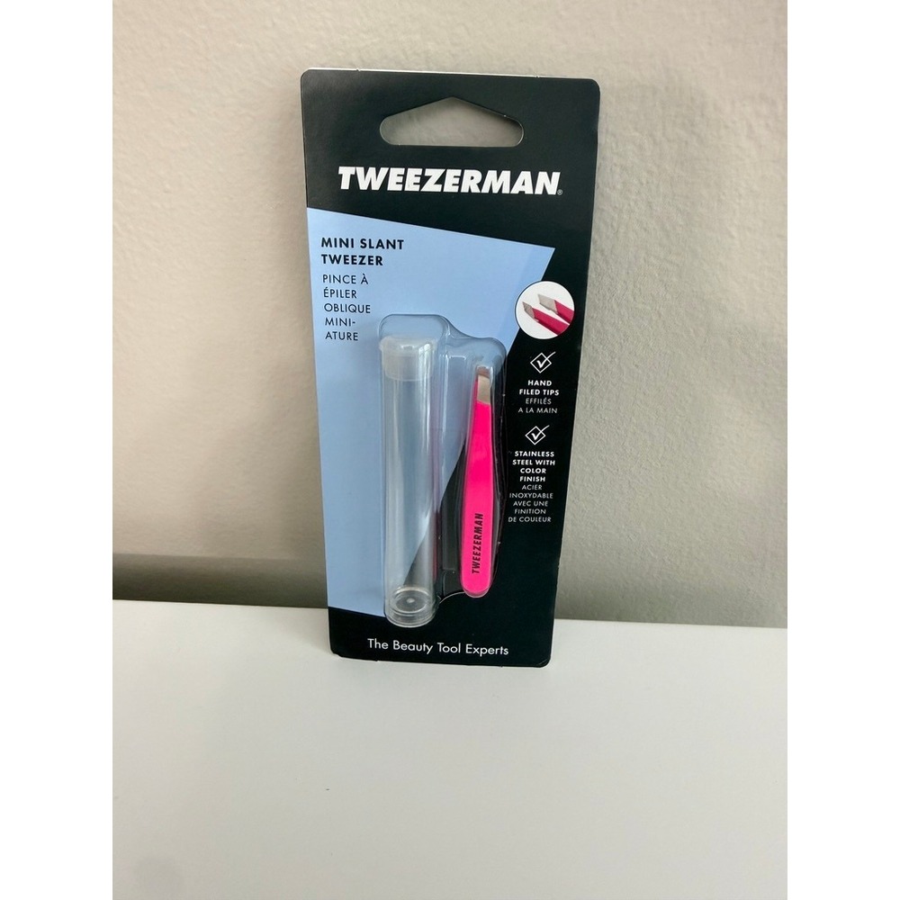 Tweezerman Mini Slant Tweezer Unisex OS Pink Stainless Steel Travel NWT